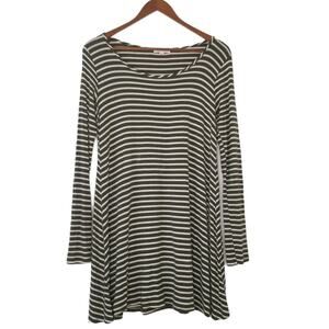 Socialite Shirt Dress olive green and cream stripes - M